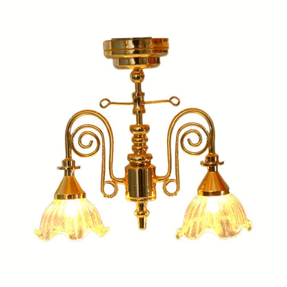 Miniature LED Chandelier Ceiling Lamp Dollhouse Working Light 1:12 Scale Golden Finish DIY Room Box Diorama Sand Table Decor Gift for Miniature Hobbyists Collectors