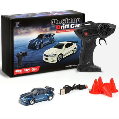 RC Drift Car 1/64 Scale 4WD with LED Lights – High-Speed Remote Control Racing Sports Car, Desktop Mini RC Toy for Boys Kids Teens, Birthday Christmas Gift Black Blue