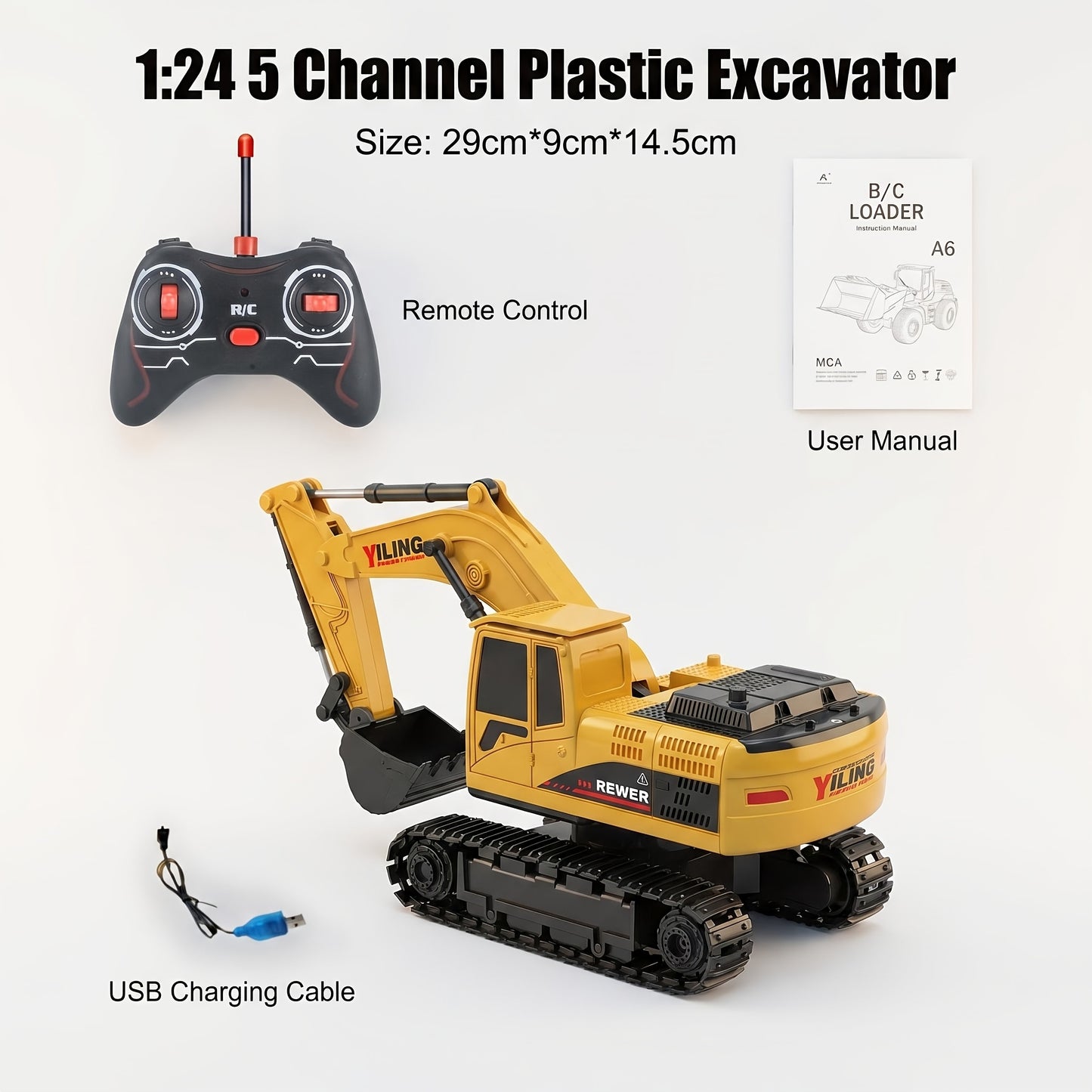 Track Type RC Excavator Toy for Kids – 1200mAh Remote Control Excavator with Metal Shovel & LED Light, Construction Tractor Toy for Boys Ages 6-12, Birthday Gift (Metal/Plastic/Mini Options)