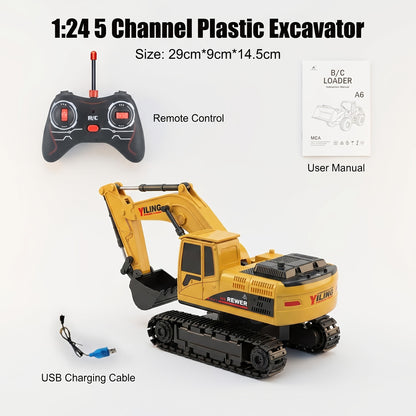 Track Type RC Excavator Toy for Kids – 1200mAh Remote Control Excavator with Metal Shovel & LED Light, Construction Tractor Toy for Boys Ages 6-12, Birthday Gift (Metal/Plastic/Mini Options)