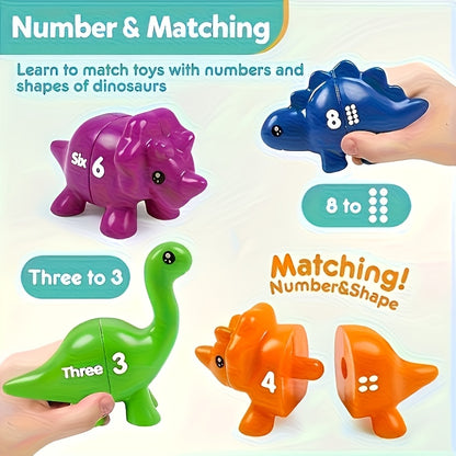 1 Box Dinosaur Number Toy 10 Pairs Retractable Plug-In Dinosaur Number Matching Toy Mathematics Enlightenment Counting Sorting Game for Infants And Toddlers Hand-Eye Coordination Training with Storage Bag Included Easter Gifts Bulk