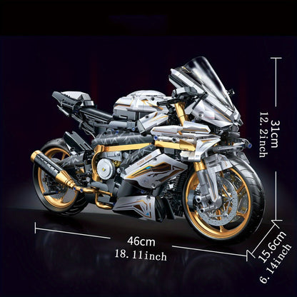 Motorcycle Building Blocks Model Kit 1:5 Scale 2000+ Pieces – Platinum Gold & White Collectible Brick Motorbike Display Set, Unique Gift for Men Adults Collectors Birthday Christmas (Premium Edition)
