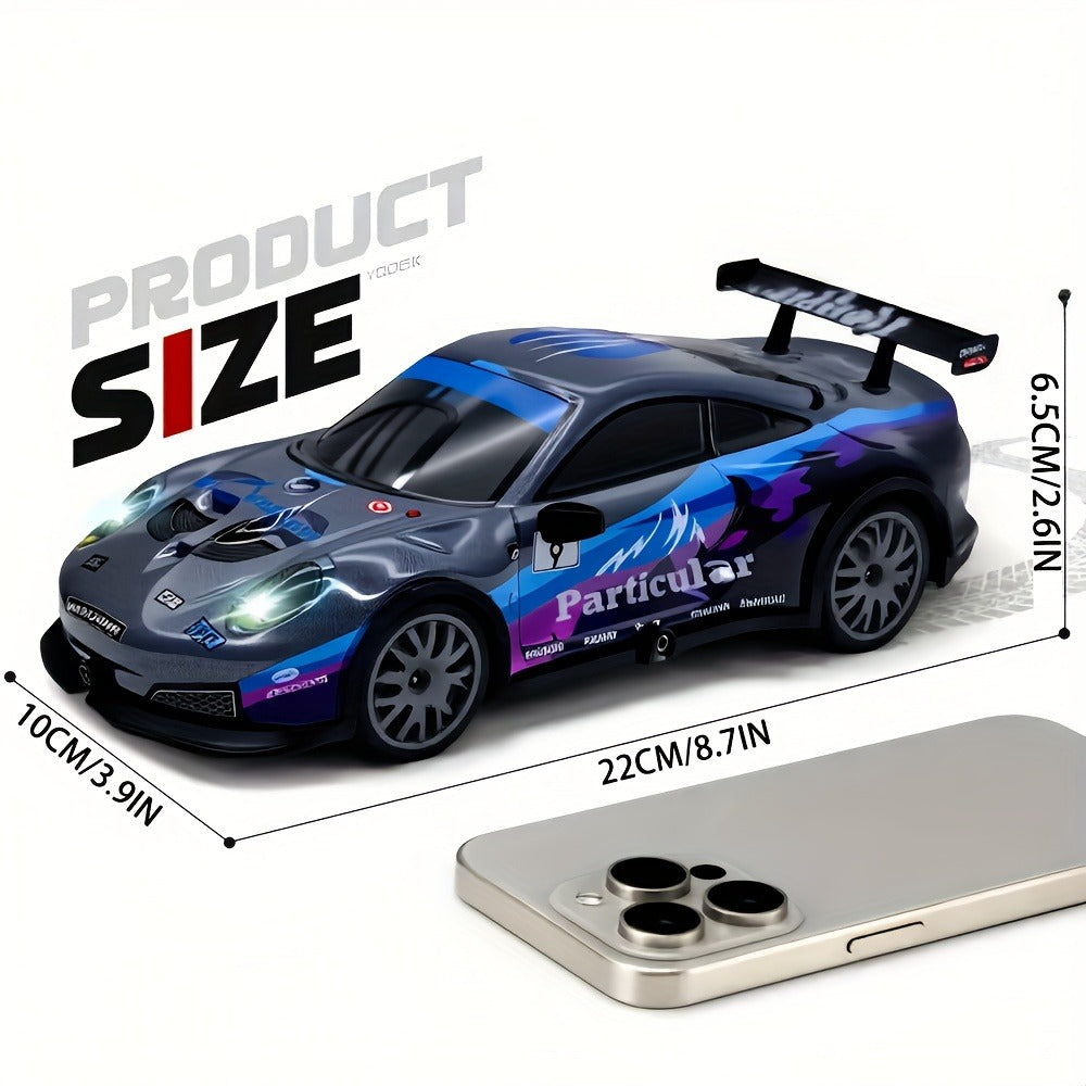 BSJ RC Drift Car 1:24 Scale 4WD 28KM/H Alloy Body with Drift Tires, LED Lights, Barricades & 2 Batteries – Crash-Resistant Racing Car for Boys & Girls, Birthday Christmas Gift (Black/Yellow)