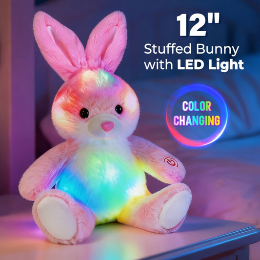 8/12 Inch Light Up Rabbit Stuffed Animals, Kawaii Bunny Plush Toy W/ LED Light, Hugging Toy Gift for Kids Children Christmas Birthday Gift Boys Girls Home Decor, Mother's Day, Valentine's Day, Holiday Perfect Present for Bunny Enthusiasts Easter Hare