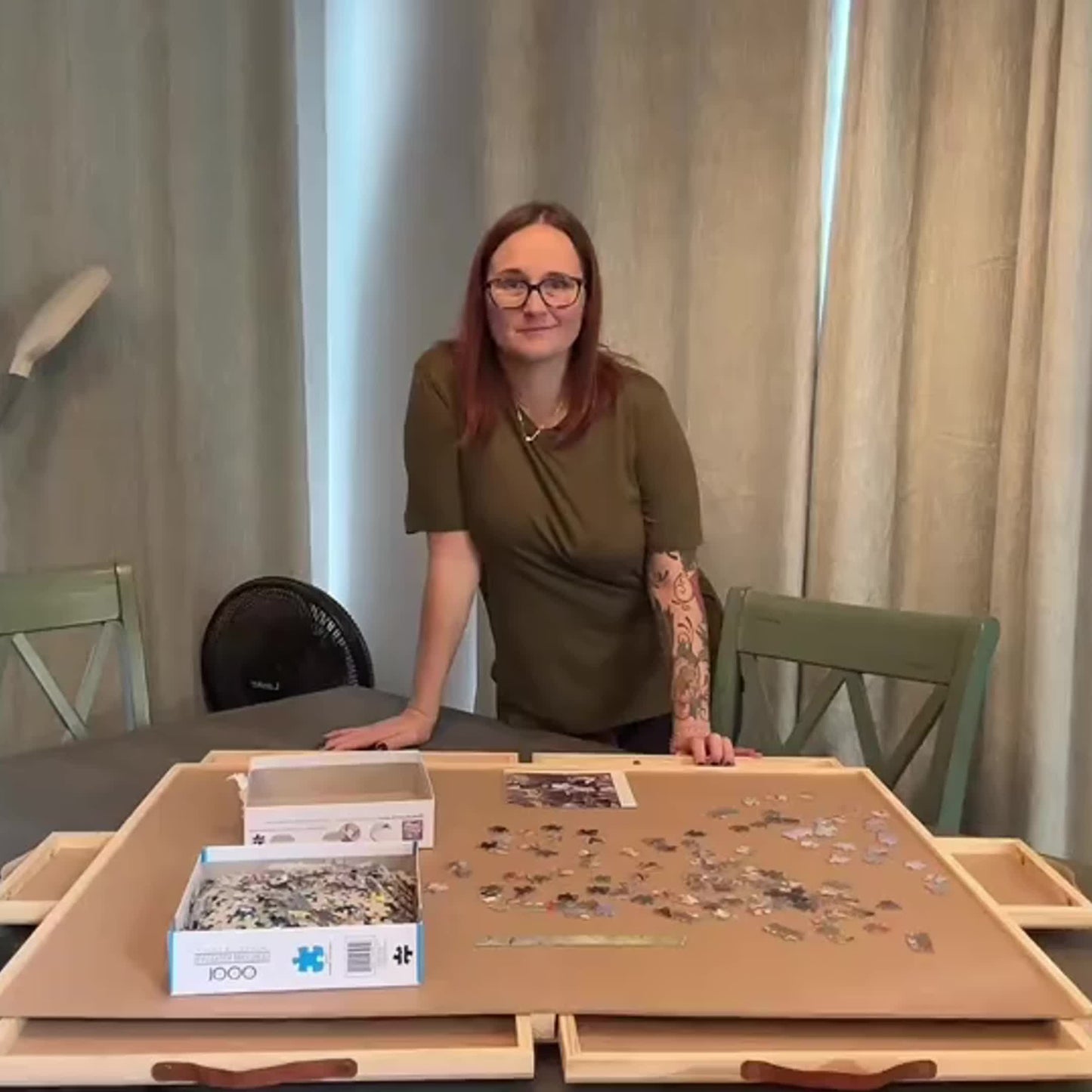 Large 35“x27” Rotating Puzzle Table with Easy Pull Handle Drawers, Puzzle Organizer Board for Adults and Seniors