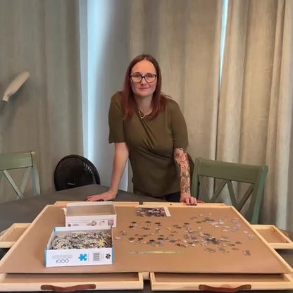Large 35“x27” Rotating Puzzle Table with Easy Pull Handle Drawers, Puzzle Organizer Board for Adults and Seniors