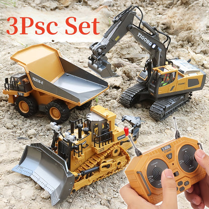 RC Construction Vehicle Set 2-4 Piece – 2.4G 12-Channel Remote Control Excavator, Dump Truck, Bulldozer & Loader, Alloy & Plastic RC Construction Equipment for Kids, Birthday Christmas Gift