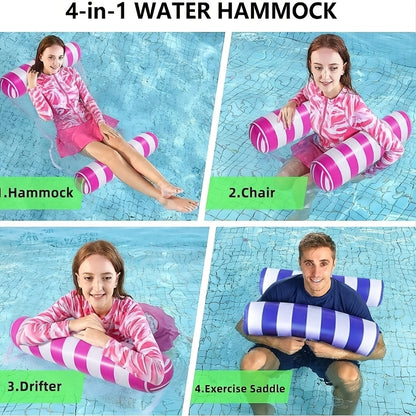 Auspicious Rain 2-pack Adult Swimming Circle 4-in-1 Inflatable Floating Bed(hammock, Lounge Chair, Drifter, And Exercise Saddle)Blue, Dark Blue, Rose Red Swimming Pool, Lake, Beach Leisure Float