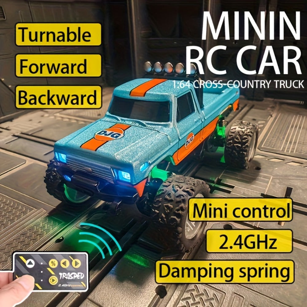 Mini RC Car 1:64 Scale Alloy Remote Control Off-Road Truck with Shock Absorbers – Boys Gift Birthday Christmas Halloween (Dark Gray/Teal/Blue/Mixed)