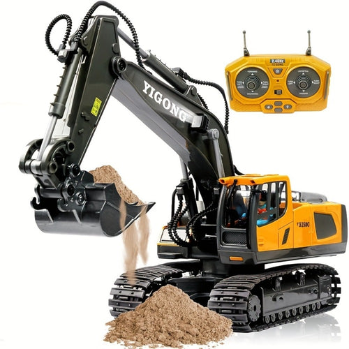 RC Excavator Toy 1:24 Scale 2.4GHz 9-Channel with Alloy Metal Cap Lights Sound Rechargeable Battery, Remote Control Construction Truck for Boys Ages 6+, Birthday Christmas Gift Multiple Colors