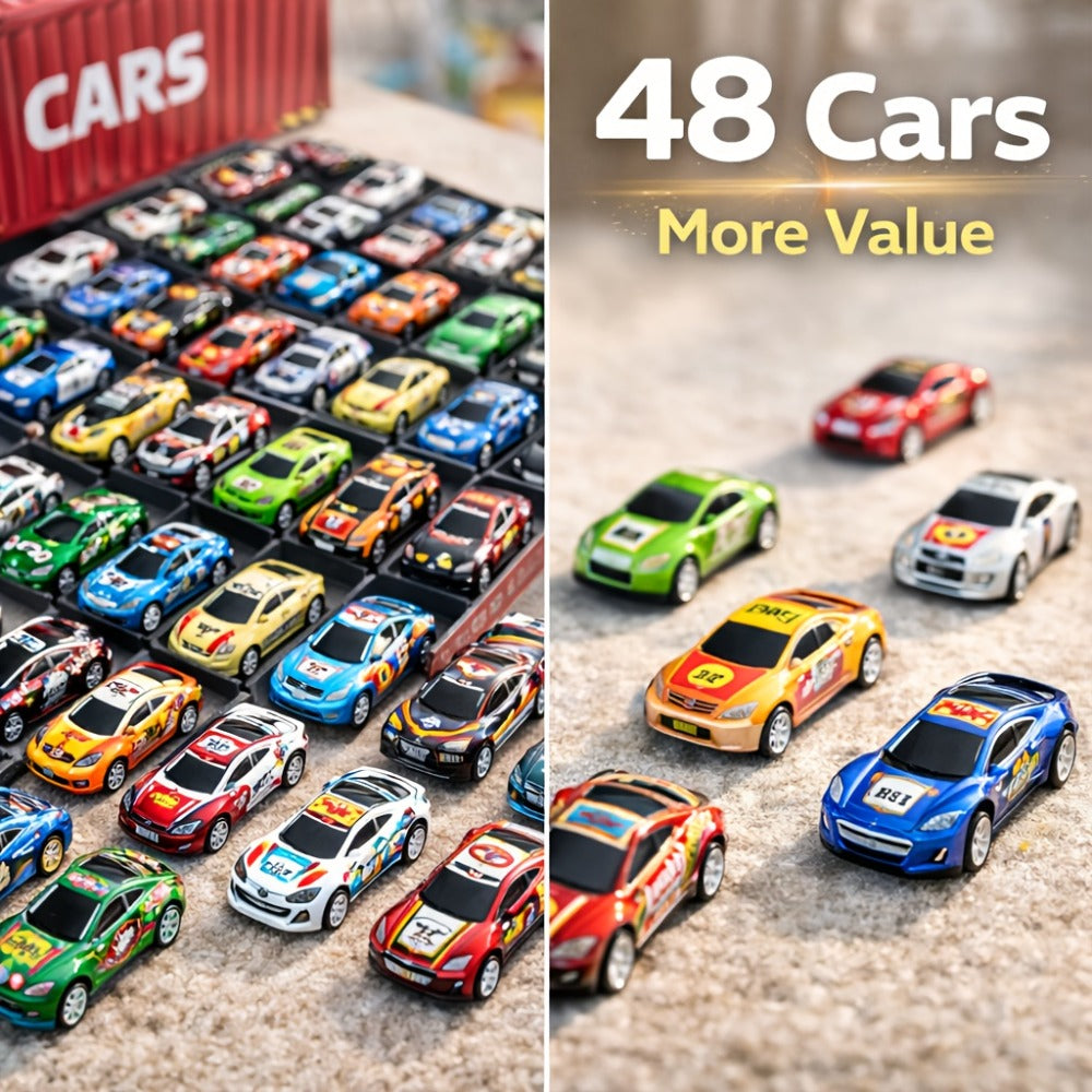 Parking Garage Toy Set 48pcs for Boys, 4-Level Car Garage with Friction Powered Mini Cars Track Ramp, Toddler Vehicle Playset Birthday Gift Ages 3 4 5 6