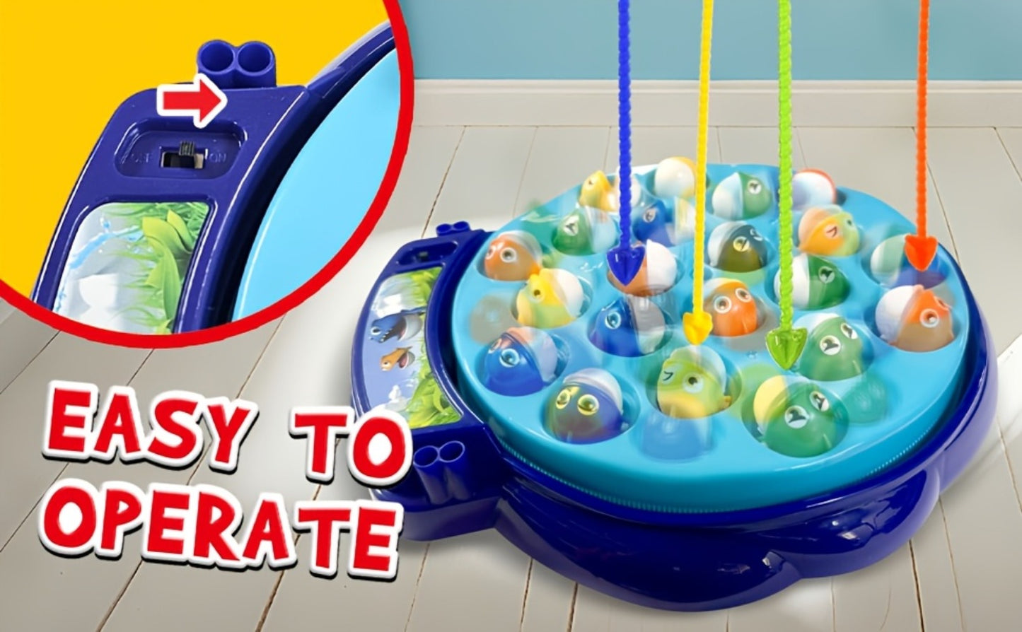 Kids Fishing Game with Rotating Board – 21 Fish & 4 Fishing Rods, Fast-Action Electronic Fishing Toy for Toddlers Ages 3+, Fun 2-4 Player Family Game, Great Birthday Gift