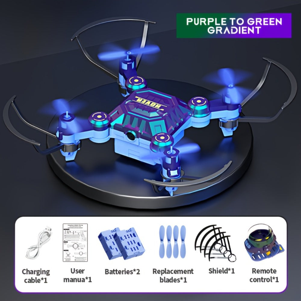 Mini RC Quadcopter with Watch-Style Storage & 2 Rechargeable Batteries – Stable Hover, Indoor Outdoor Beginner Drone, Fun Gift for Boys Girls Kids, Christmas Halloween Birthday, Blue Green Black