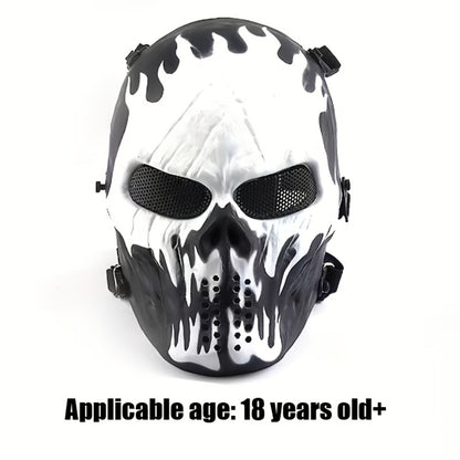Skeleton Mask Halloween Costume Polyester Black White Camouflage Design for Adults Ages 18+ – Outdoor Cycling Cosplay Themed Party Role Play Accessory, Silvery Grey
