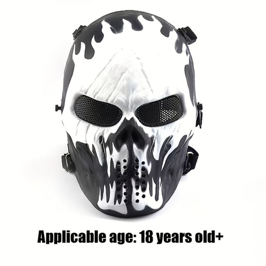 Skeleton Mask Halloween Costume Polyester Black White Camouflage Design for Adults Ages 18+ – Outdoor Cycling Cosplay Themed Party Role Play Accessory, Silvery Grey