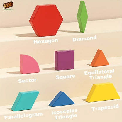 Magnetic Wooden Puzzle Blocks 128 180 220 Piece Set – Geometric Figures Cognitive Learning STEM Toy for Kids, Creative Jigsaw Building Gift for Toddlers & Children