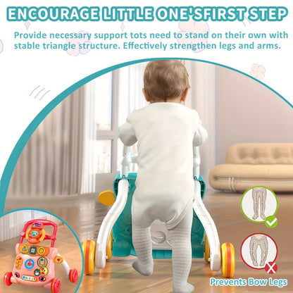 Musical Baby Walker Toy with Anti-Rollover Safety – Multi-Function Sit-to-Stand Activity Center for Early Walking Development, Interactive Learning Push Walker for Infants & Toddlers, Baby Gift