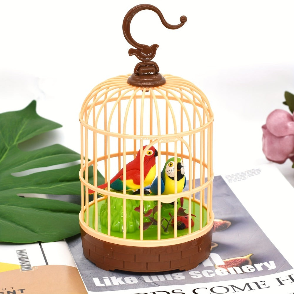 Mini Voice-Activated Birds Birdcage Toys, Chirping And Wings Fluttering Parrot Animals Toy Gifts for Kids Children