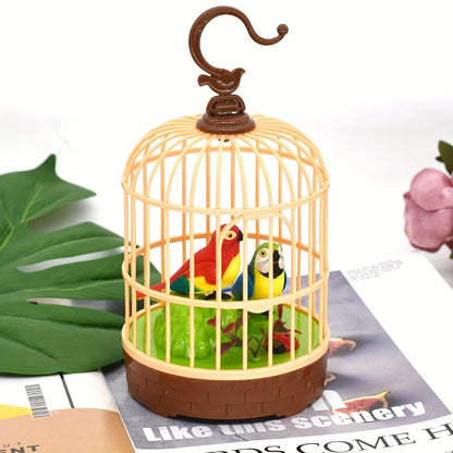 Mini Voice-Activated Birds Birdcage Toys, Chirping And Wings Fluttering Parrot Animals Toy Gifts for Kids Children