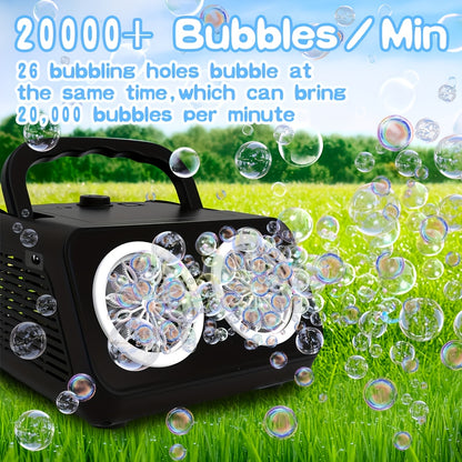 New Automatic Bubble Machine, Upgraded Bubble Blower with 2 Fans, Producing Over 20000 Bubbles Per Minute, 14 Portable Bubble Machines Operated by Plugins Or Batteries for Indoor And Outdoor Birthday