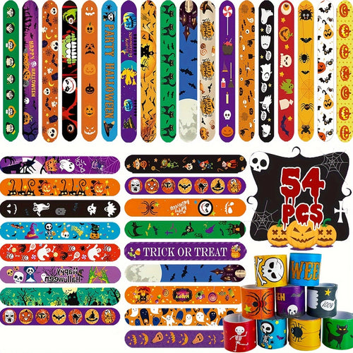 MEZHOBBY 54/100pcs Halloween Slap Bracelets, Halloween Party Gifts for Children, Halloween Treat Toys for Boys And Girls, Halloween Goodie Presents
