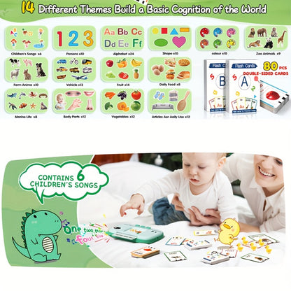 Talking Flashcard Machine for Toddlers 160 Words — Portable Word Card Reader Kids Ages 1-4 Dinosaur Unicorn Style Speech Vocabulary Learning Toy Gift Boys Girls