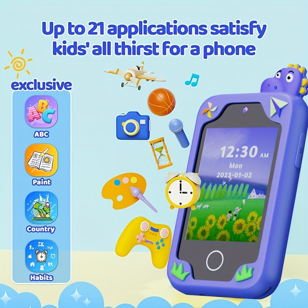 Fun Explorer Phone - 8GB HD Touchscreen Dual Camera Cell Phone With Dinosaur Design, Kids Toy Phone, Educational Travel Toy, Birthday Halloween Christmas Gift For Boys And Girls