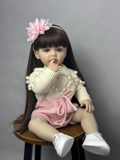 Reborn Baby Doll 22 Inch Full Vinyl Body Bath-Safe with Lifelike Weight Acrylic Eyes & Wig Hair – Includes Clothes Pacifier Bottle & Birth Certificate, Realistic Newborn Girl Gift for Kids & Collectors 55cm
