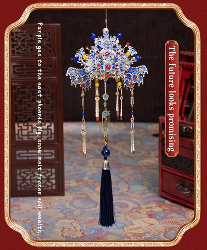3D Metal Puzzle Phoenix Crown Qingluan – Blue & Gold DIY Assembly with Beads & Tassels, Chinese Mythology Art Collectible, Unique Romantic Gift for Girlfriend Boyfriend Birthday Anniversary