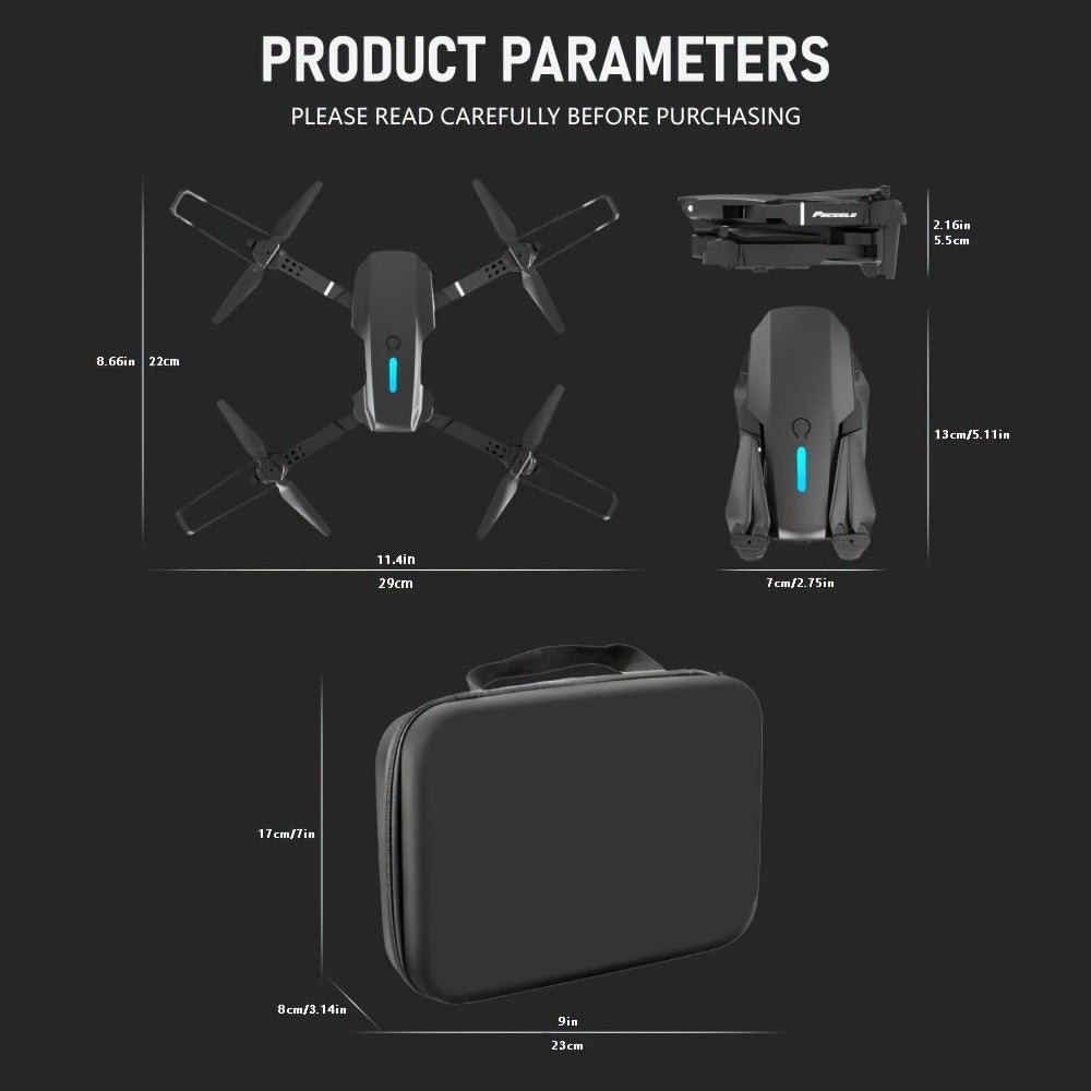 E88 Dual Camera Drone with 360° Stunt Flip & Surround Flight – Optical Flow Positioning, Intelligent Height Hold, Foldable Portable Body, 500mAh Battery, Indoor Outdoor RC Quadcopter for Adventure