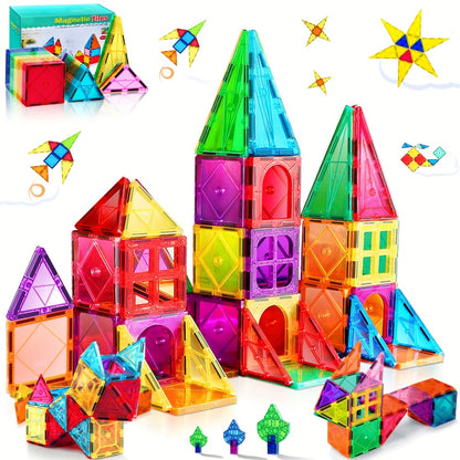 Toddler Magnetic Tiles 34 Piece Starter Set – STEM Magnetic Building Blocks for Kids Ages 3+, Creative Construction Toy for Boys & Girls, Birthday Christmas Gift