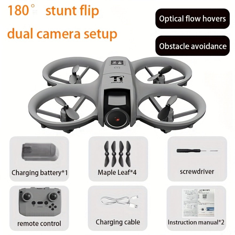180° Rotating Dual Camera Drone with Optical Flow Positioning – Gyroscope Stabilization, 360° Roll, One-Button Takeoff Landing Calibration, Long Battery Life, RC Quadcopter for Beginners Adults