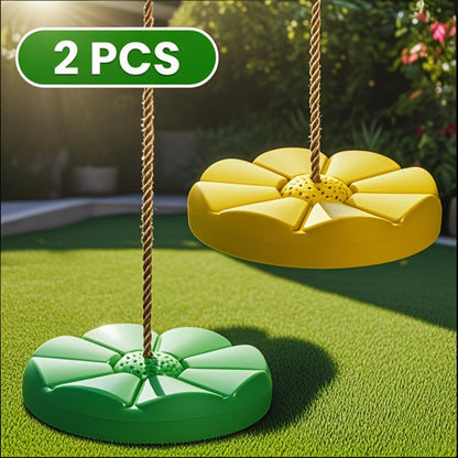 Petal Shaped Outdoor Swing for Kids – Single Person Thickened Fun Swing, 11.8" Diameter, 78.7" Rope, Adjustable Backyard Playground Swing for Boys and Girls | Green, Red, Yellow