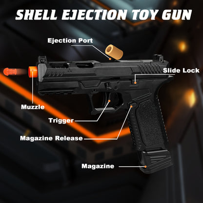 Cool Toy Gun, Soft Bullet Toy Gun Pistol With Ejecting Shells, Semi-Automatic Rapid-fire Toy Fake Guns With 100 Bullets, Indoor, Outdoor Shooting Games, Birthday Halloween Christmas Gift For Boy