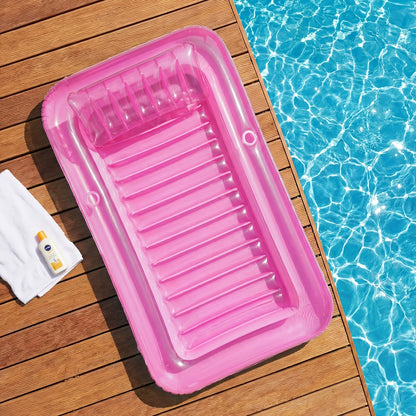 Inflatable Tanning Pool Float Pink White 4-in-1 Suntan Tub Raft for Women – Large 70"x46" Sunbathing Lounger with Pillow, Ball Pit & Pool Party Lounge, Stylish Floating Relaxation Bed