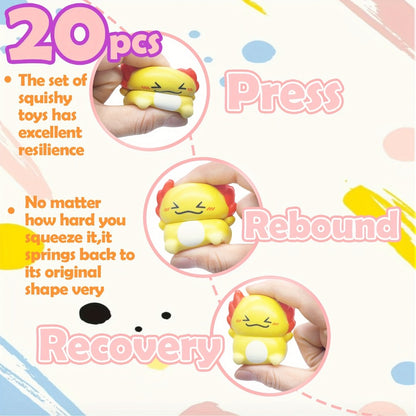 Axolotl Squishy Toys 20 Pack Slow Rising Fidget Sensory Stress Relief Toys for Kids, Cute Salamander Newt Ice Cream Shape Squeeze Toys, Individually Wrapped Party Favors Classroom Prizes for Boys Girls