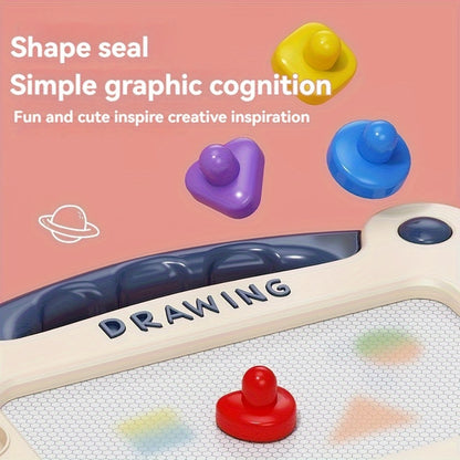 Kids Magnetic Drawing Board 3-in-1 Doodle Kit – Reusable Erasable Toddler Art Toy with Stamps, Pen & Stand | STEM Learning Gift for Boys Girls Ages 3-8 Birthday Christmas Easter