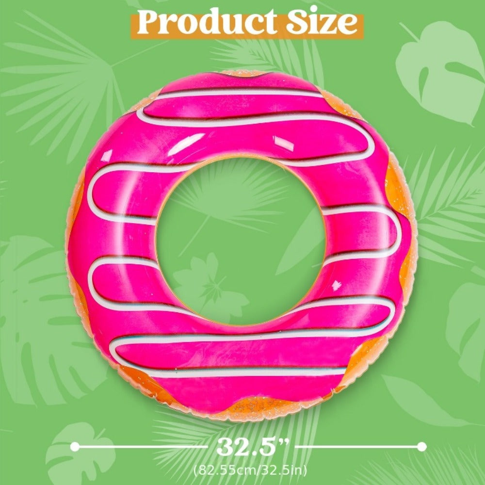 Inflatable Donut Pool Float 3-Pack 32.5 Inch Glitter Swim Ring Set – Strawberry Chocolate Mint Pool Tubes for Summer Pool Party Kids & Adults