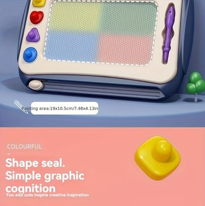 Kids Drawing Board Toy 3-in-1 with Stamps Brush Stand – Magnetic Doodle Art Set for Toddlers Boys Girls Ages 3+ Birthday Easter Christmas Gift STEM Creative Play