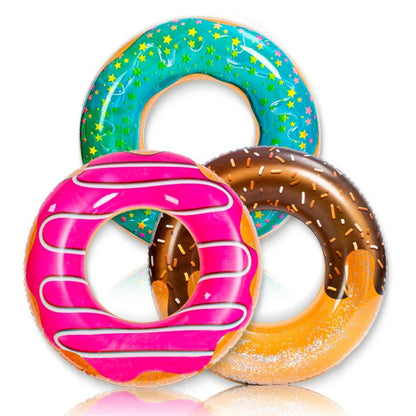 Inflatable Donut Pool Float 3-Pack 32.5 Inch Glitter Swim Ring Set – Strawberry Chocolate Mint Pool Tubes for Summer Pool Party Kids & Adults