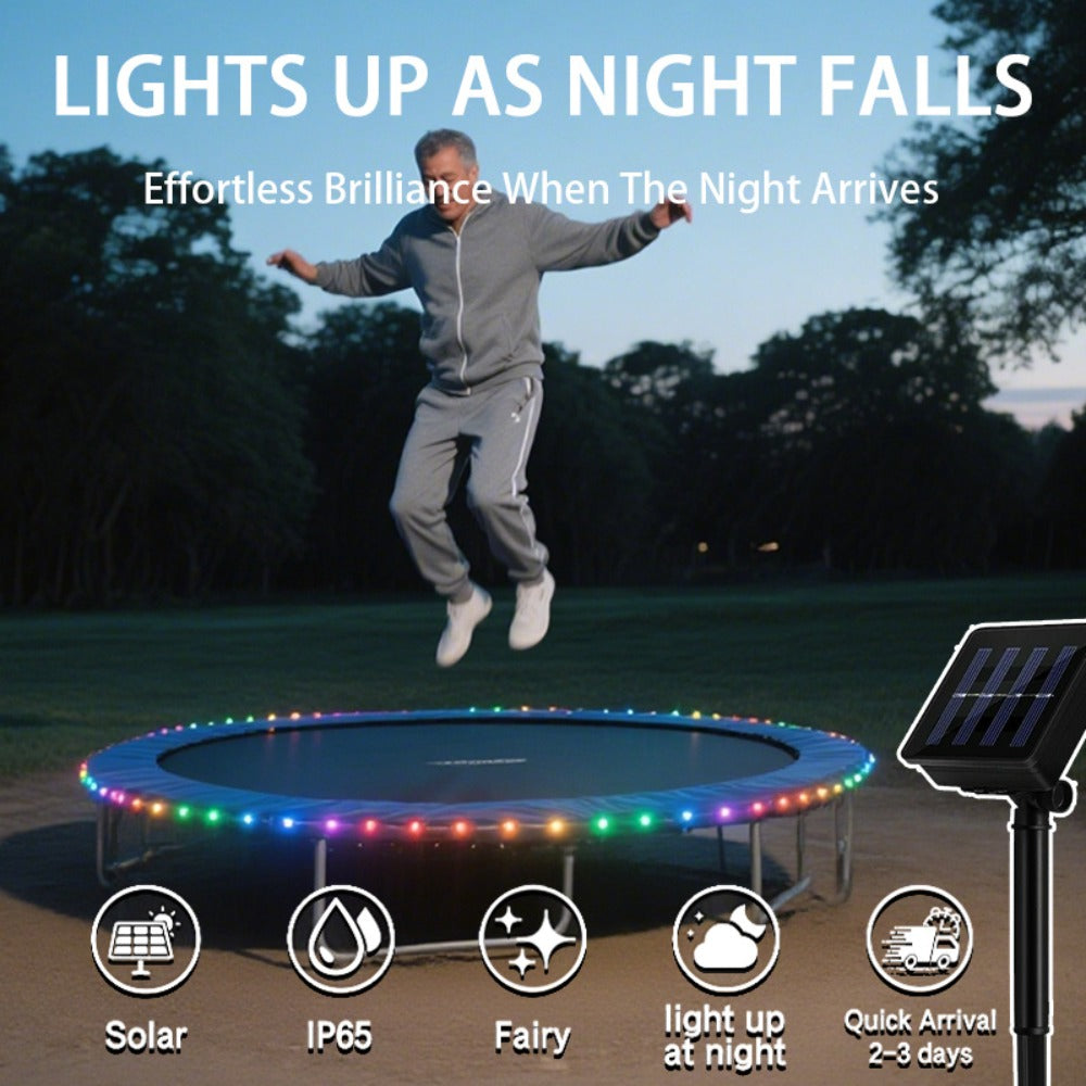 Solar LED Trampoline Lights for Kids & Adults – 50/100 LEDs Colorful Rope Lights, 8 Modes, IP65 Waterproof, Fits 8-16 Ft Trampolines, Outdoor Safety Glow Light