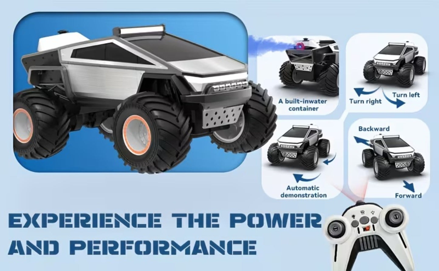 RC Monster Truck 1:12 Scale 4WD 2.4GHz All-Terrain Remote Control Car with LED Lights Sound Effects – Cybertruck & Pickup Truck Boys Gift Kids