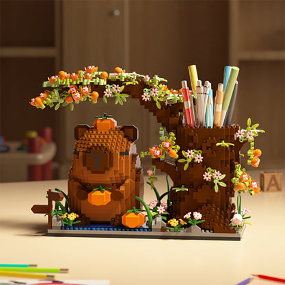 1880pcs Capybara Building Block Pen Holder Micro Building Block Capybara Mini Brick Figures Toys Animal Theme Desktop Decoration for Office Supplies Cosmetics & Handicrafts Birthday Gift