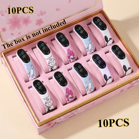 Sanrio Kids Watch Set 10 Pack – Cinnamoroll Kuromi My Melody Pochacco Mixed Colors, Cute Fashion Watches for Girls, Birthday Party Favors & Return Gifts