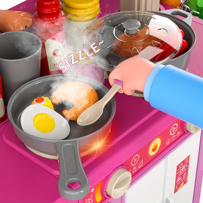 Pretend Play Kitchen Playset with Lights & Sounds – Interactive Toy Kitchen Accessories for Toddlers Ages 3+ – Indoor Kids Cooking Set Christmas Birthday Holiday Gift