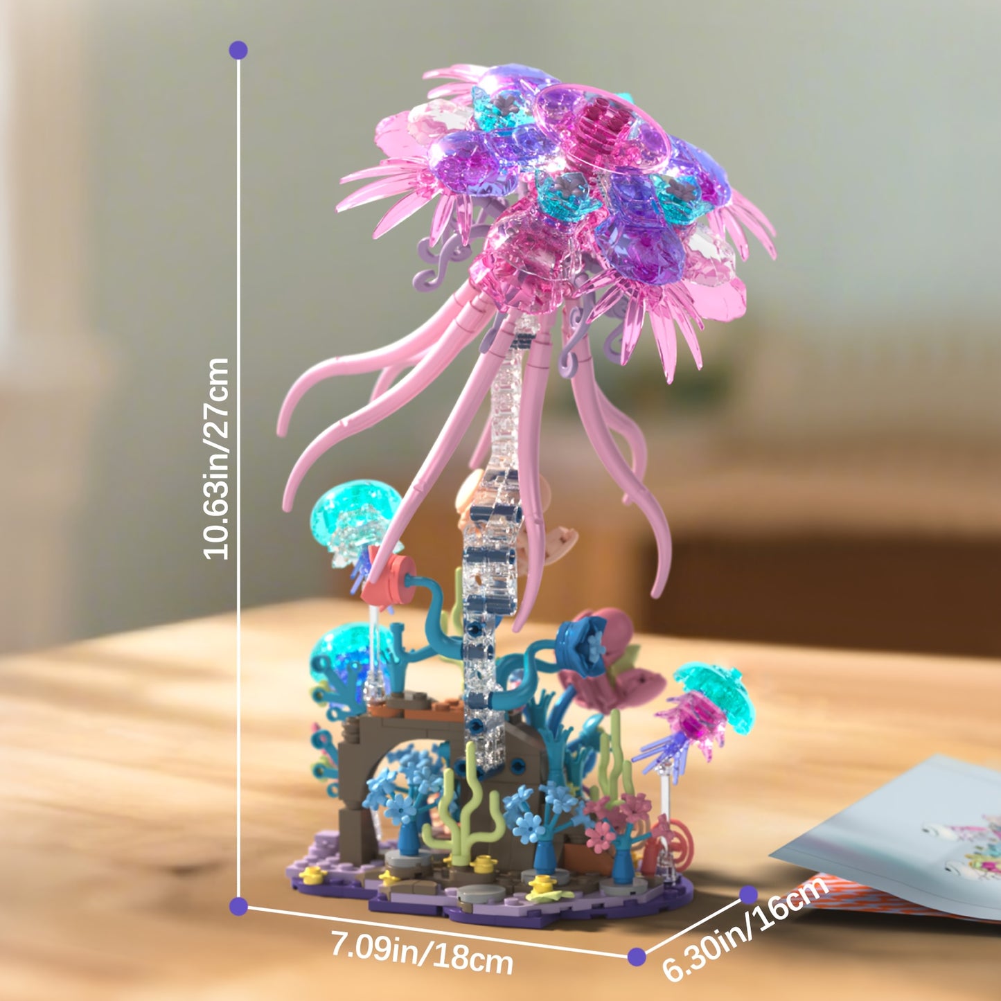 Creative Building Block Model Toy Kit - Jellyfish Building Brick Set, 526pcs, DIY Assembly Model for Adults, Ideas Gift for Valentine's Day & Birthday & Christmas & Halloween