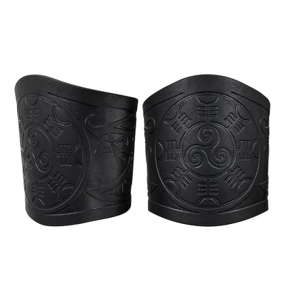 2pcs Viking Embossed Faux Leather Cuff Bracelets - Norwegian Vintage Wristbands with Nordic Mjolnir & Vegvisir Designs
