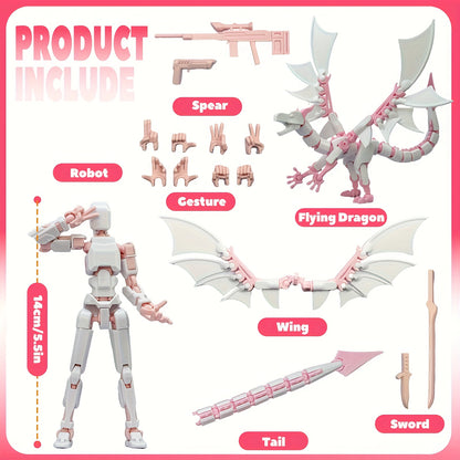 (2pcs Set) 3D Printed Flying Dragon And Dragon for Man Set, Multi Joint Movable Doll, Multi Joint Wing Movable Flying Dragon, Game Enthusiast Collectible, Desktop Ornament, Suitable As A Holiday Gift