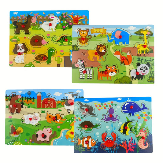 Peg  Puzzle Set of 4 (32 pcs), Wooden Knob Puzzles forToddlers  Farm Zoo Christmas, Halloween Gift