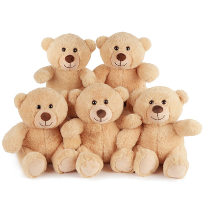 LotFancy Teddy Bear Stuffed Animals, Set of 5, 8 inch Small Teddy Bear Bulk, Baby Bear Plush Toy for Baby Shower Decoration, Kids Birthday Gift For Boys Girls, Gifts for Girlfriend, Birthday Christmas Gifts Valentine's Day Brown